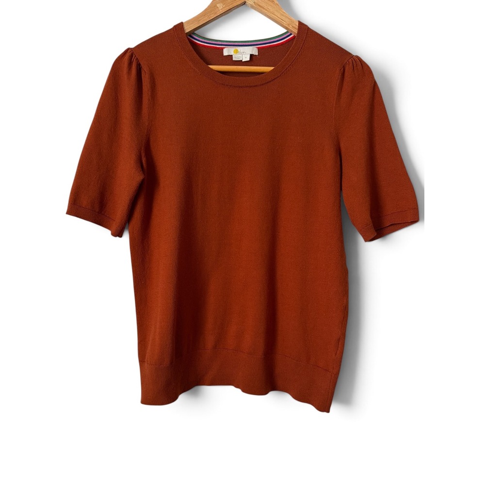 Boden Womens Rust Orange Short Sleeve Knit Sweater  Puff Shoulder MEDIUM